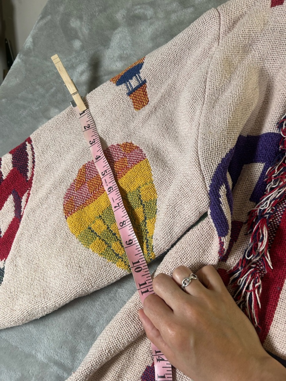 Fringed Multicolor Hot Air Balloon blanket Bomber Jacket - Picture 6 of 9